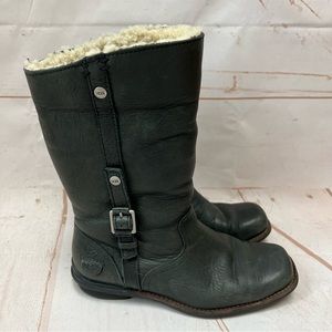 UGG Sheepskin Shearling Faux Fur Lined Bellevue Leather Winter Moto Boots